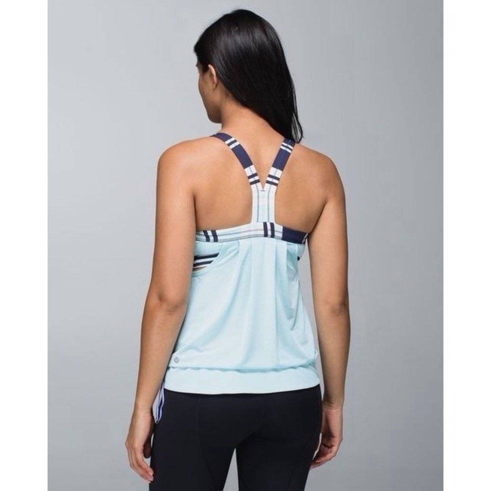 Lululemon Rest Less Tank Heathered Aquamarine Groovy Stripe Cadet Blue Sz‎ 6
